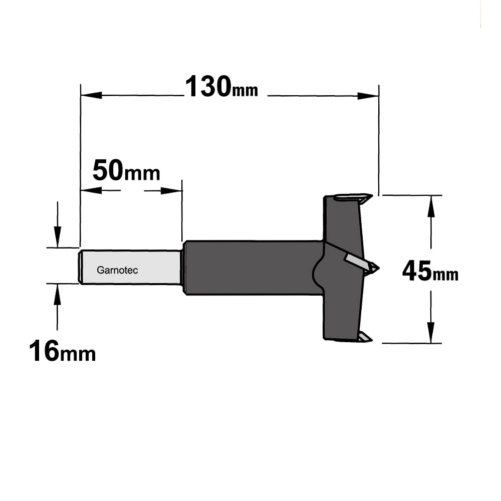 Cilinderkopboor D=45 met lange cilindrische schacht, rechts