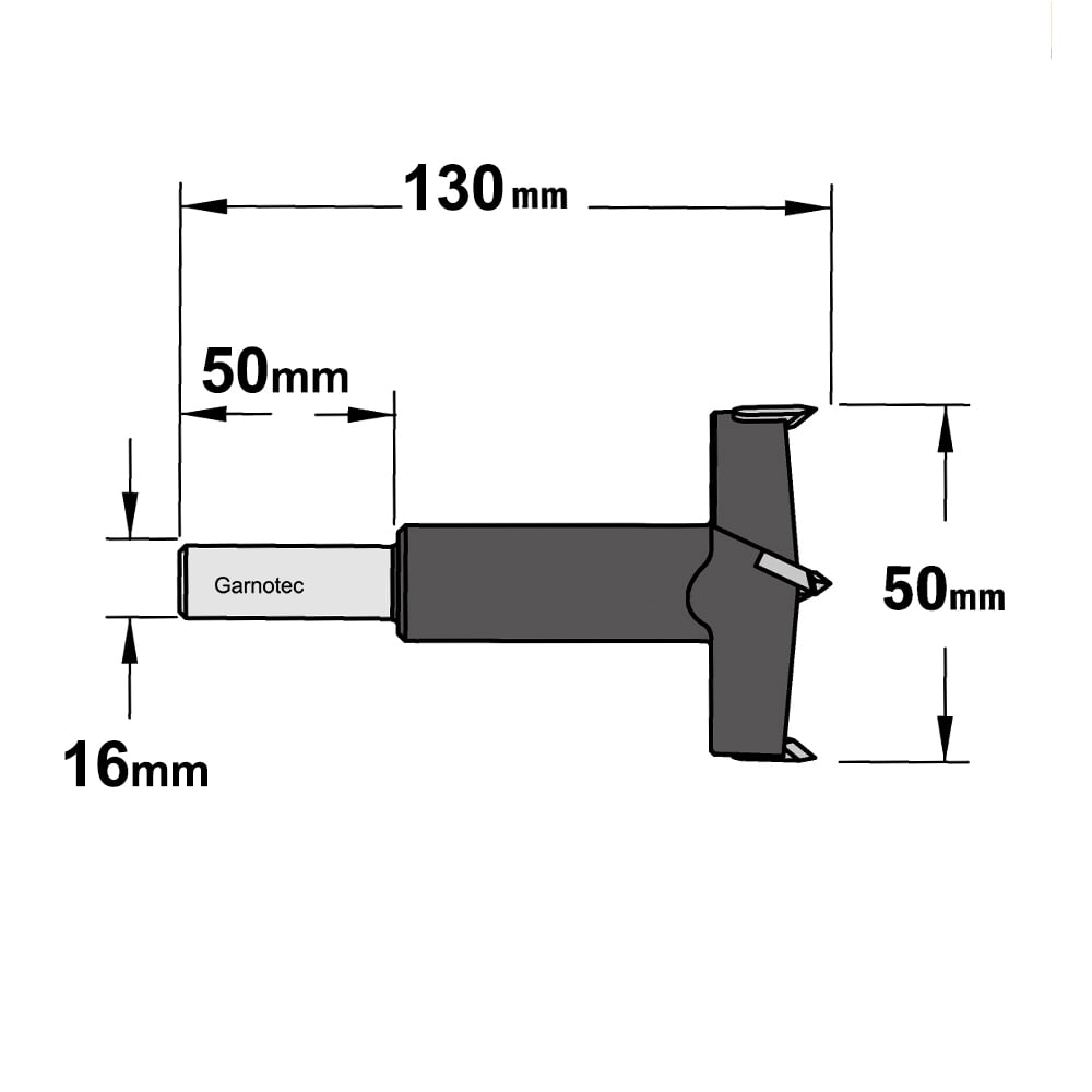 Cilinderkopboor D=50 met lange cilindrische schacht, rechts