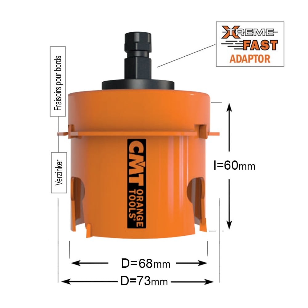 Gatzaag, multi-construct met verzinker D=68mm