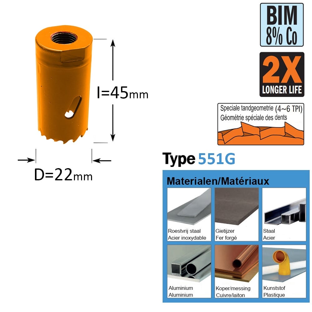 Gatzaag, Bi-metaal D=22mm - GRN