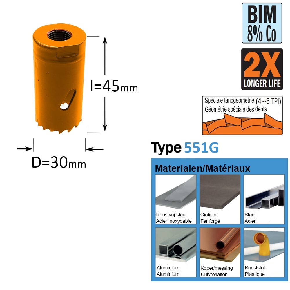 Gatzaag, Bi-metaal D=30mm - GRN