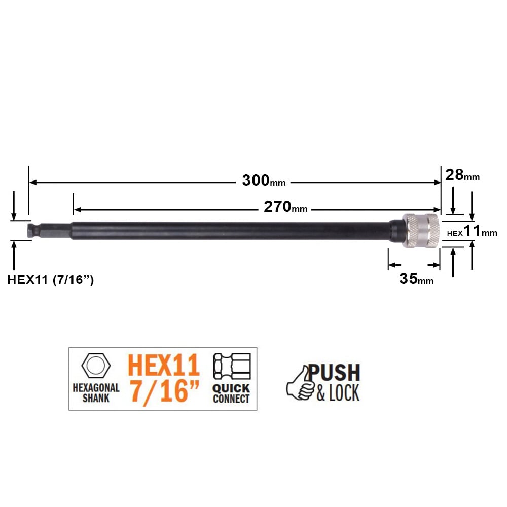 Verlengstuk met zeskantschacht aansluiting PUSH&LOCK, CMT