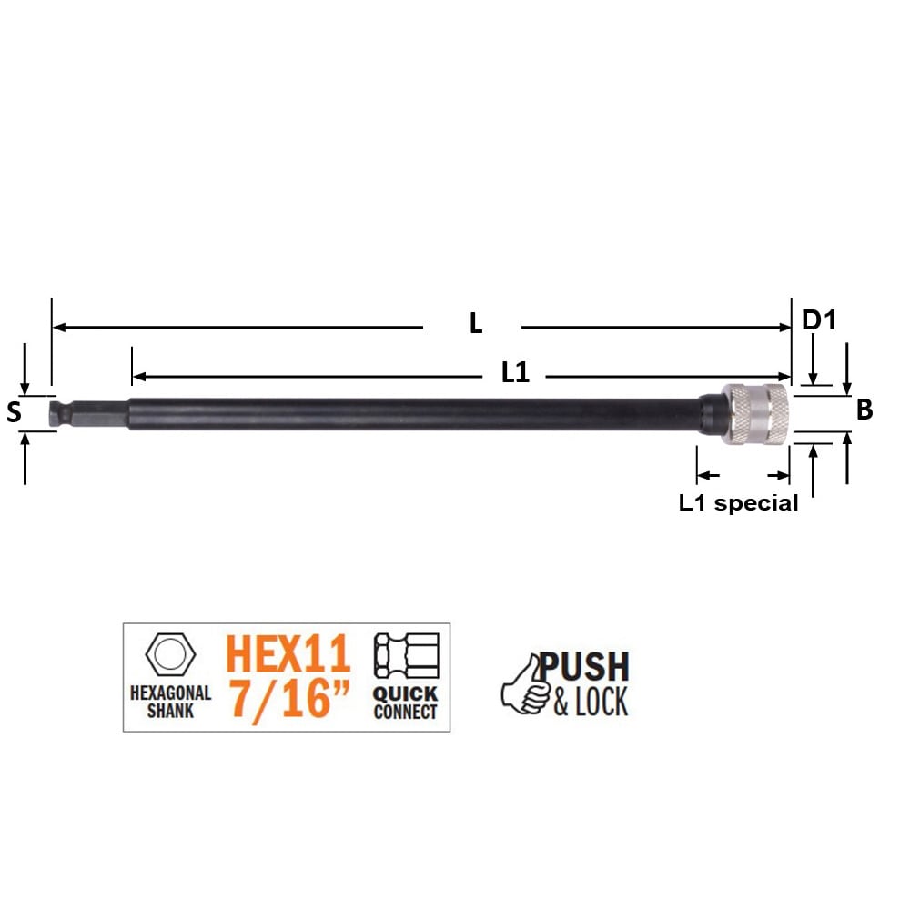 Verlengstuk met zeskantschacht aansluiting PUSH&LOCK, CMT