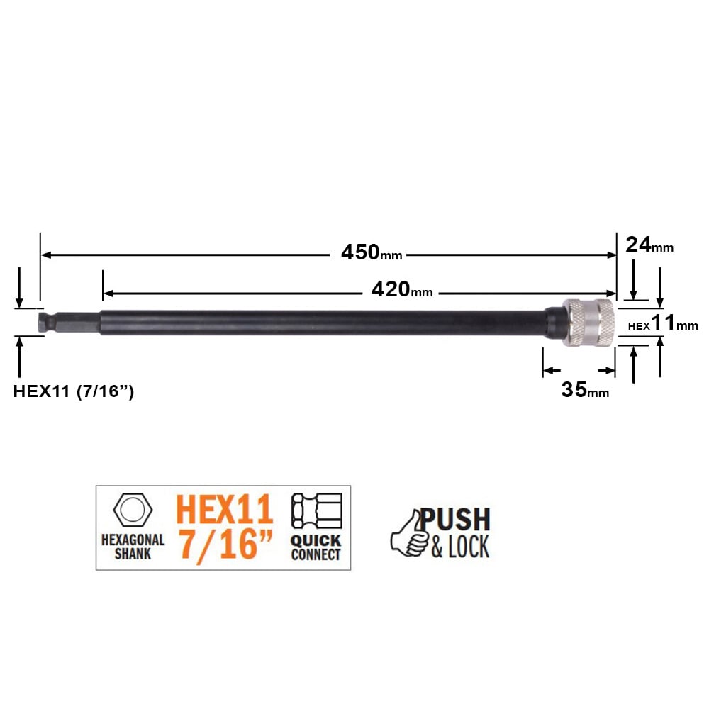 Verlengstuk met zeskantschacht aansluiting PUSH&LOCK, CMT