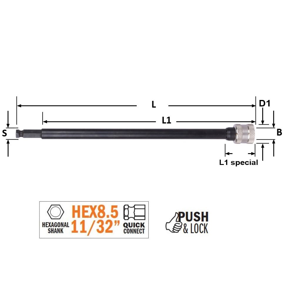 Verlengstuk met zeskantschacht aansluiting PUSH&LOCK, CMT