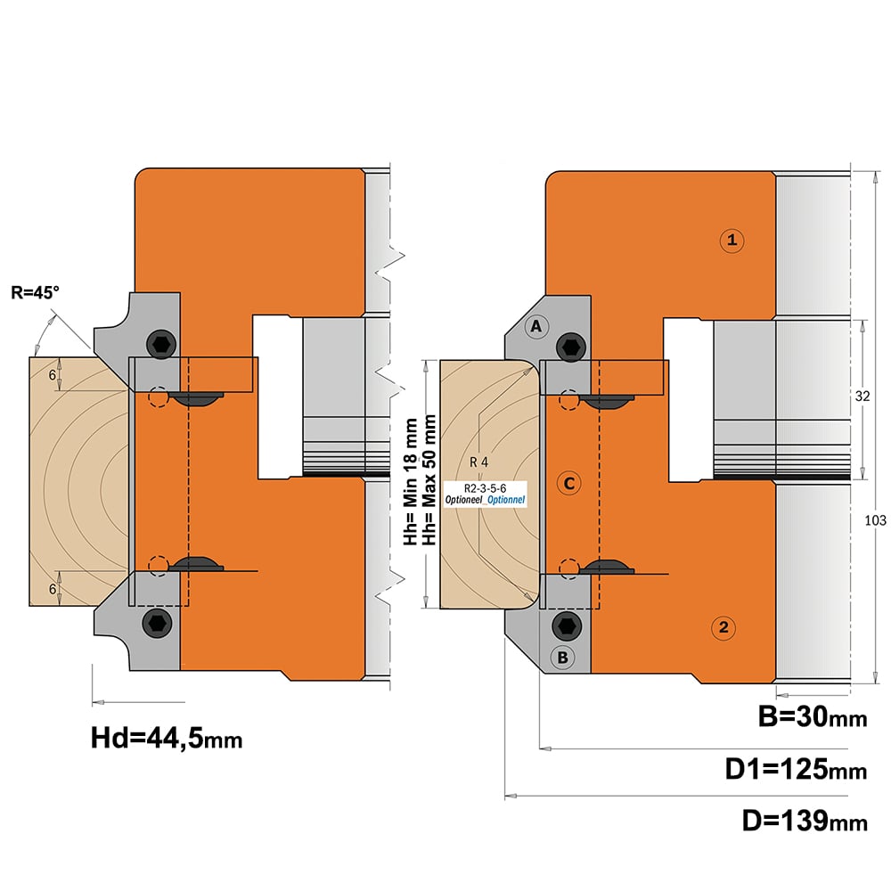 Rechte frees verstelbaar in hoogte