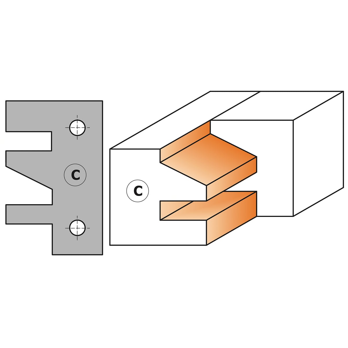 Profielmes voor ééndelige meubelprofielfrees type C