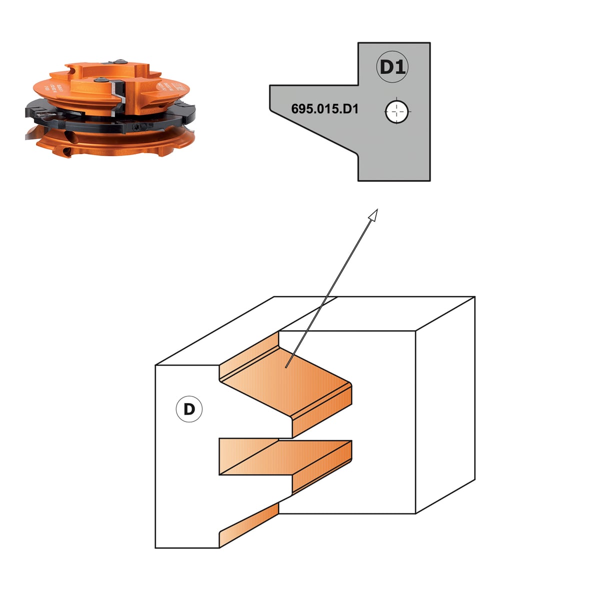 Profielmes voor 3-delige meubeldeurprofielfrees type D1