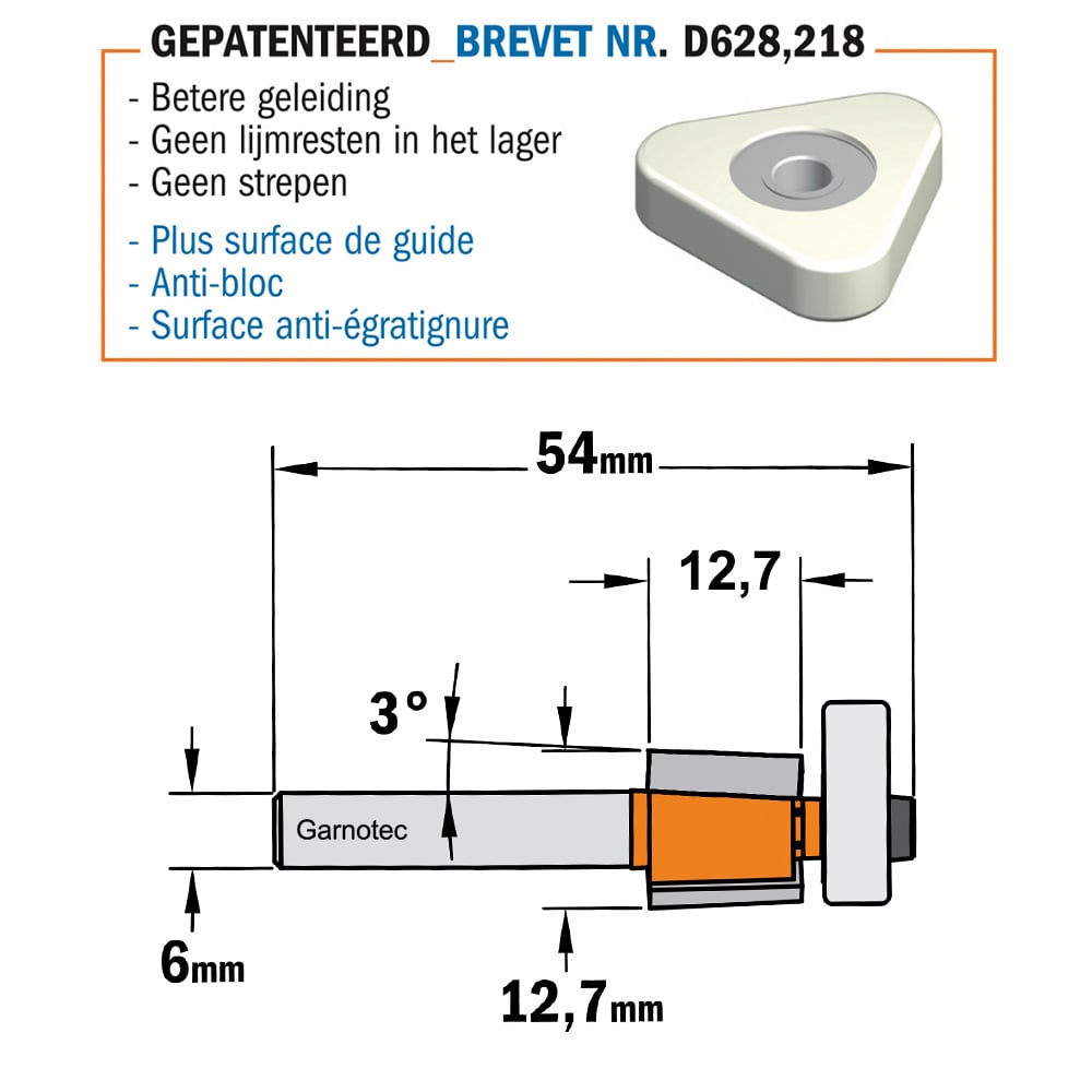 Kantenfrees 3° met Delrin" lager", HW