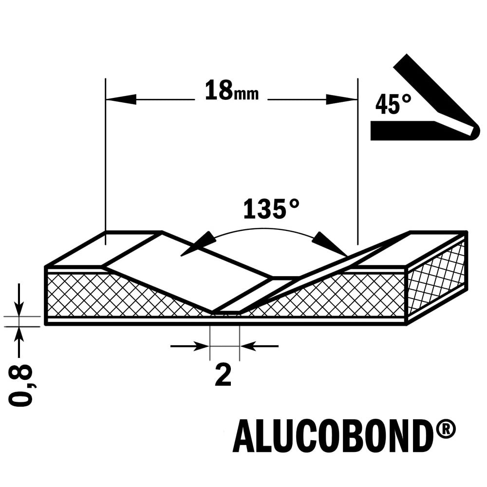 V-groef frees 135° voor alucobond, HW