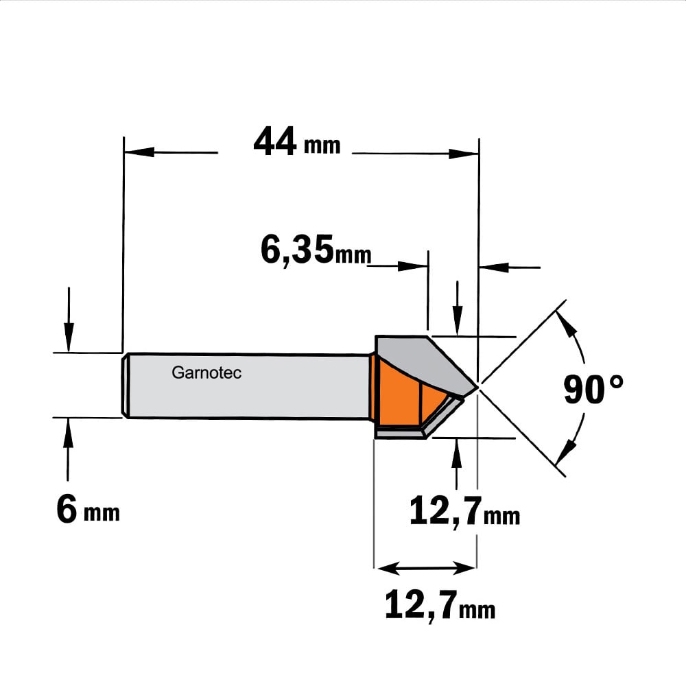 V-groef frees 90°, HW