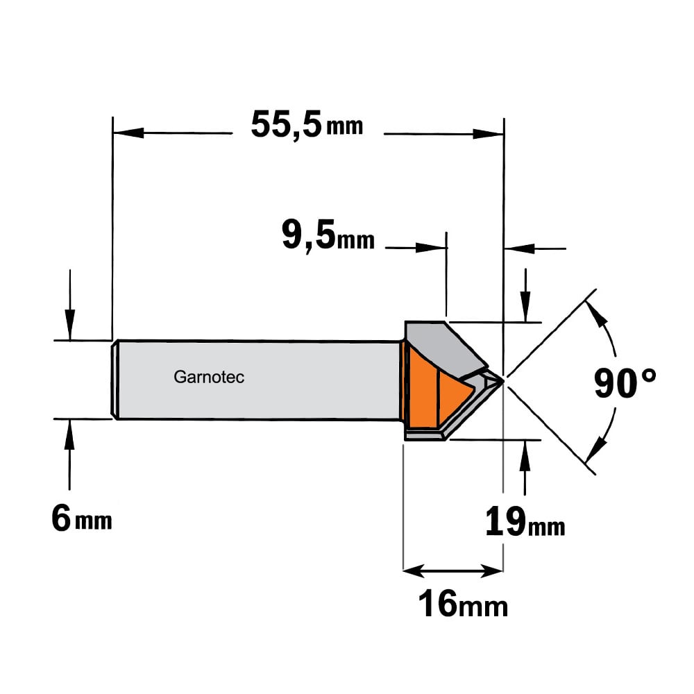 V-groef frees 90°, HW