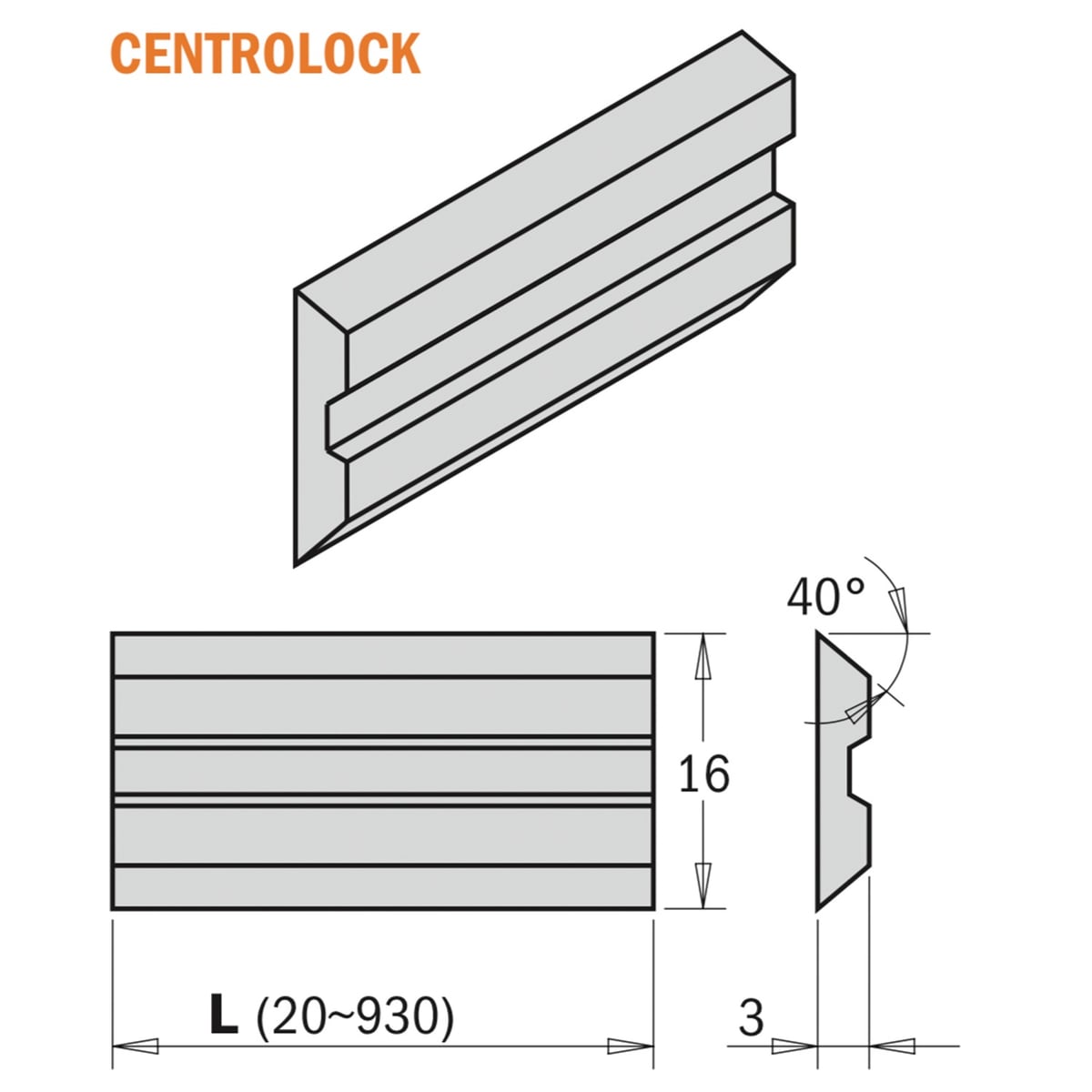 Centrolock schaafmes HPS 240x16x3