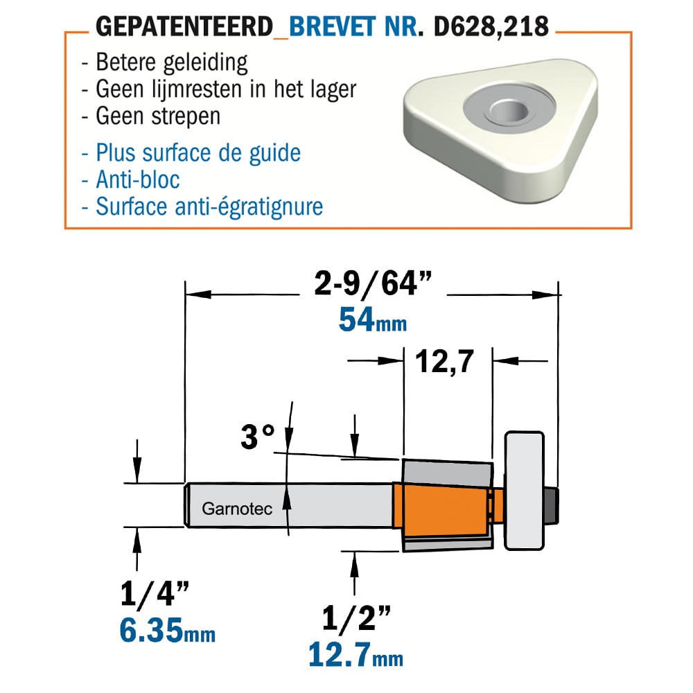 Kantenfrees 3° met Delrin" lager", HW