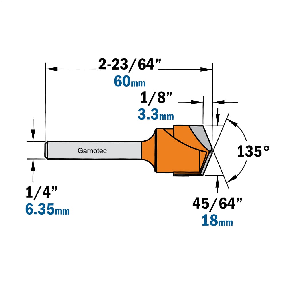 V-groef frees 135° voor alucobond, HW