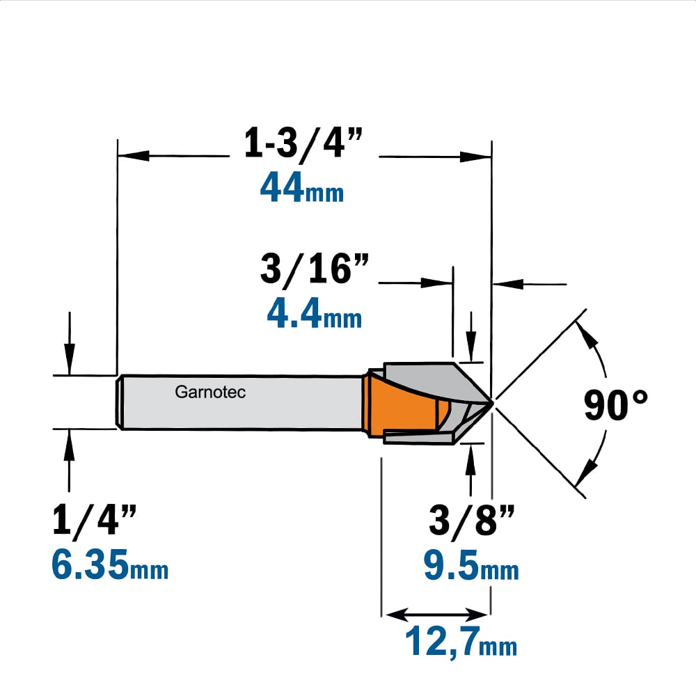 V-groef frees 90°, HW