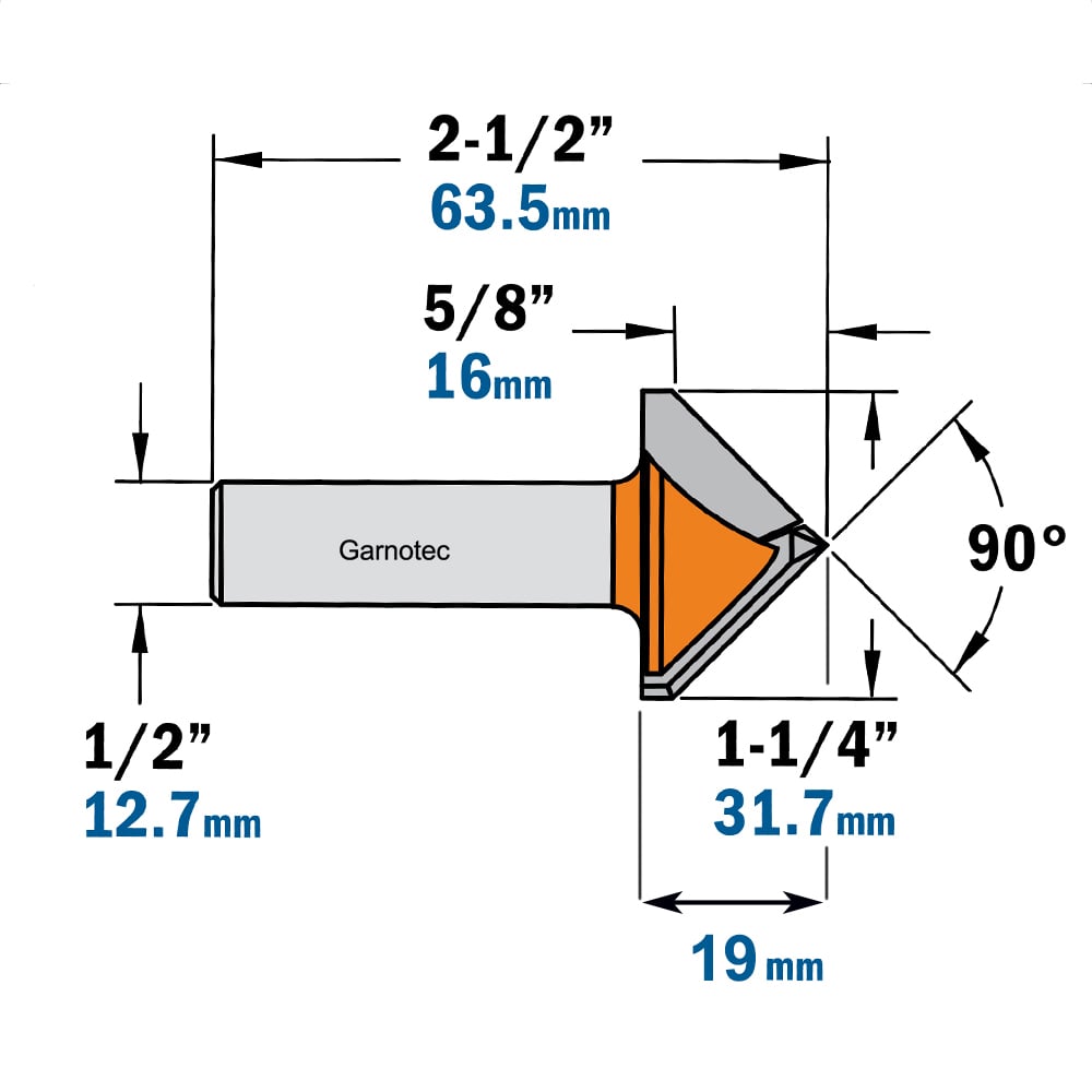 V-groef frees 90°, HW