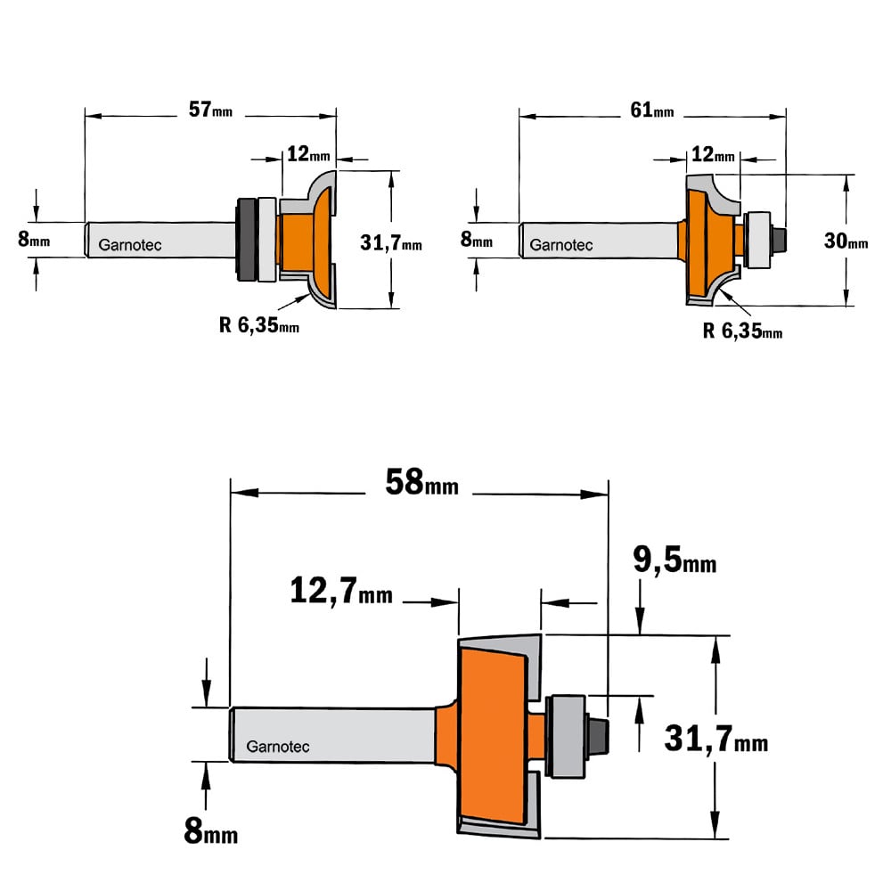 3-delige kruishoutverbindingfrezenset, HW