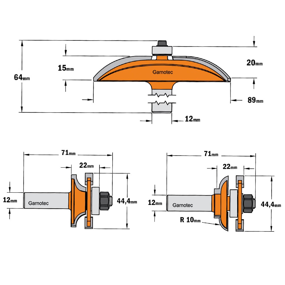 3-delige keukendeurfrezenset, profiel D, HW
