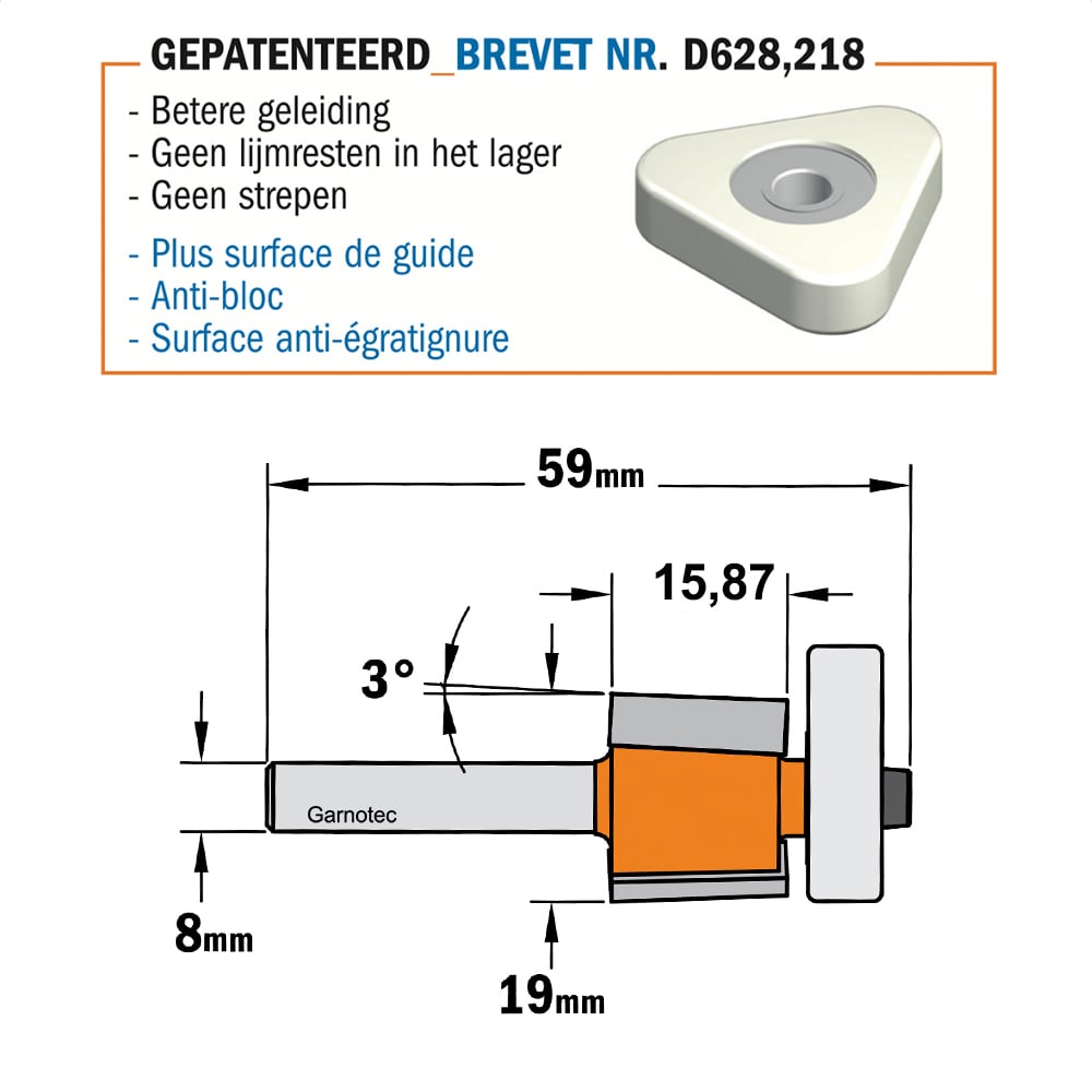 Kantenfrees 3° met Delrin" lager", HW