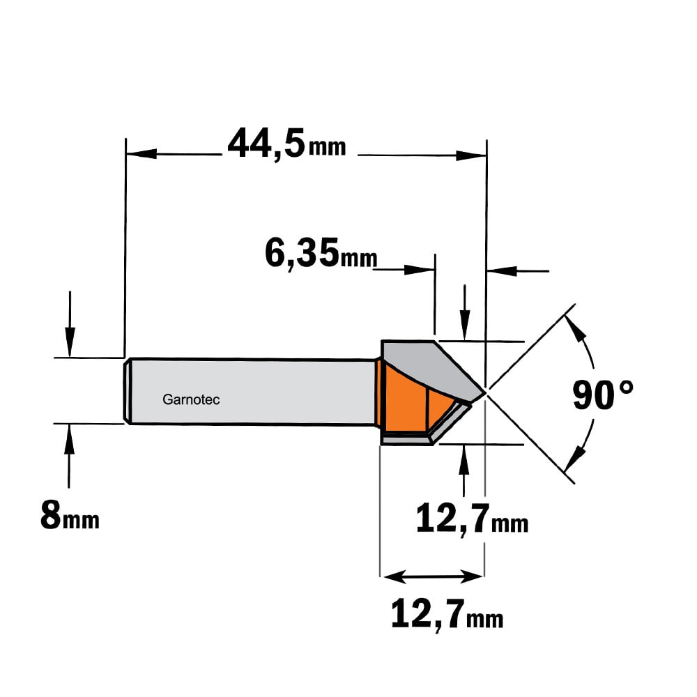 V-groef frees 90°, HW