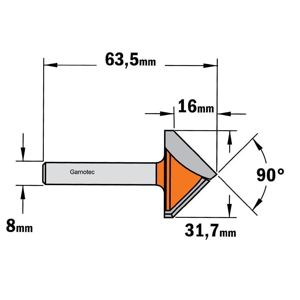 V-groef frees 90° , HW