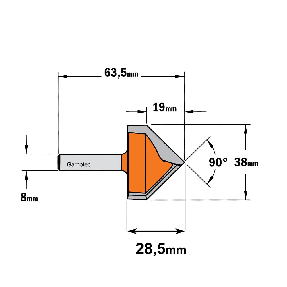 V-groef frees 90° , HW