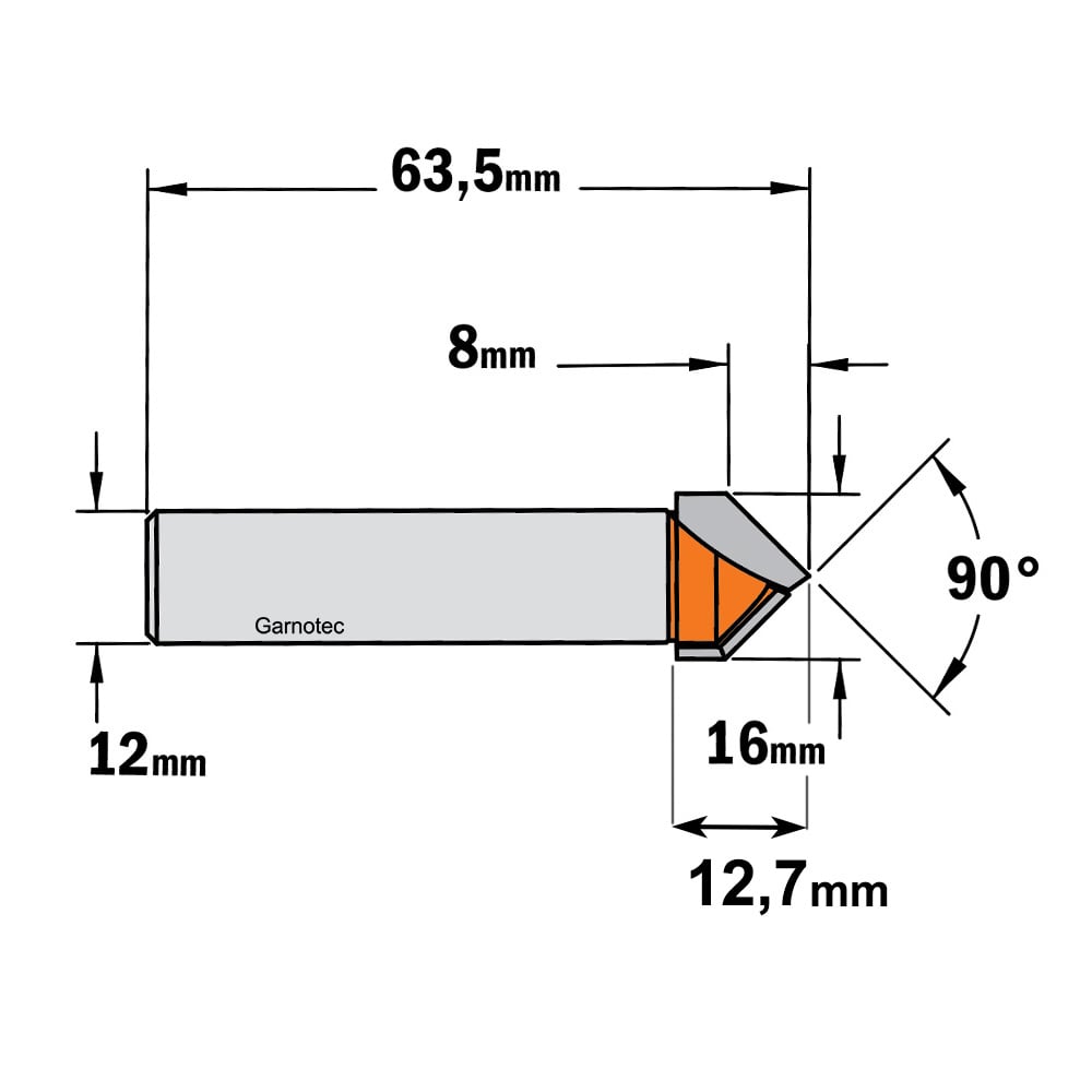 V-groef frees 90°, HW