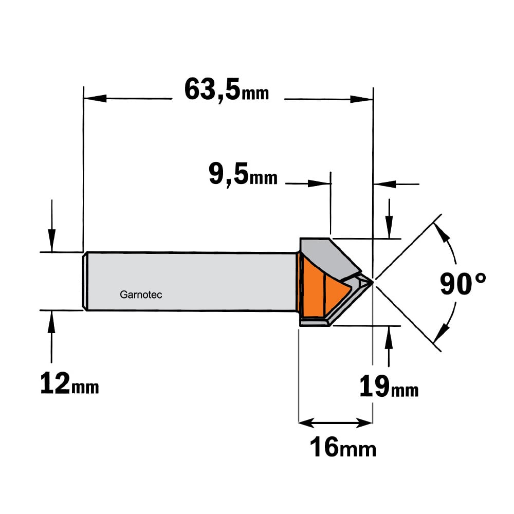 V-groef frees 90°, HW