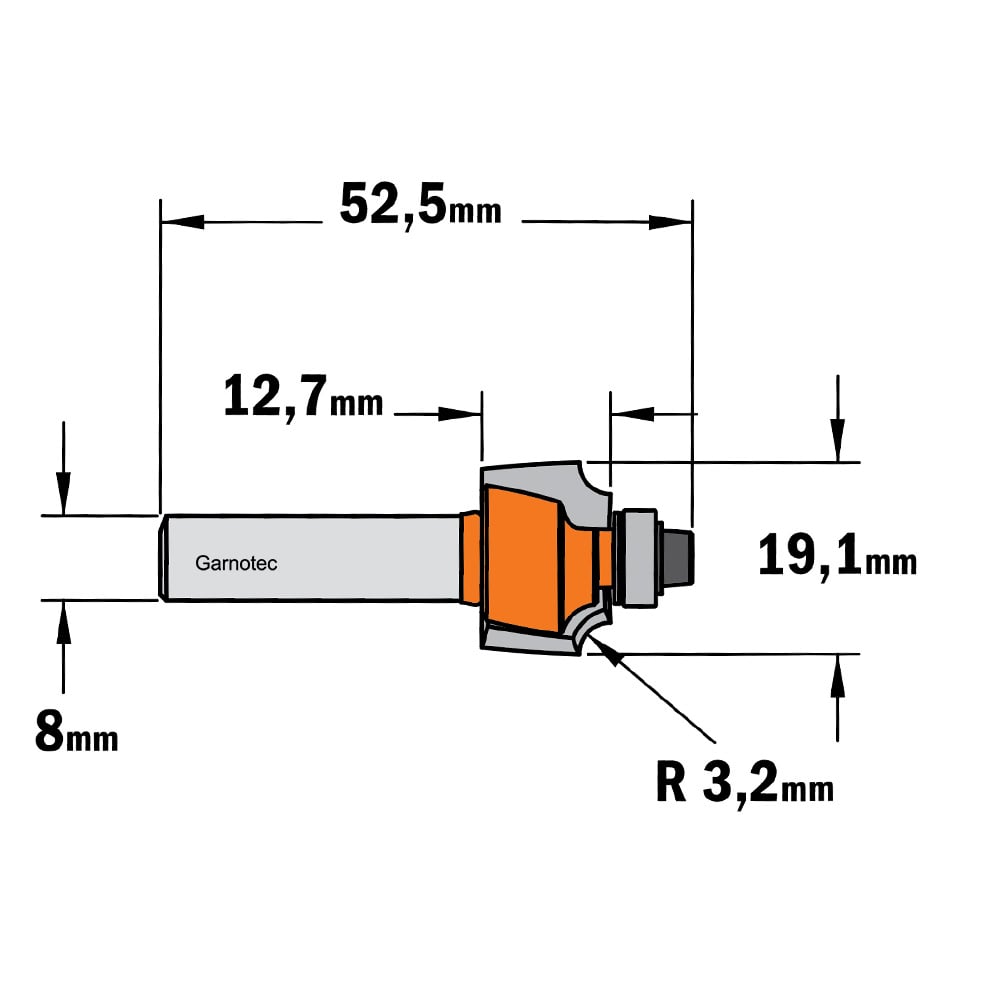 Holle radiusfrees met opstaande kant, HW