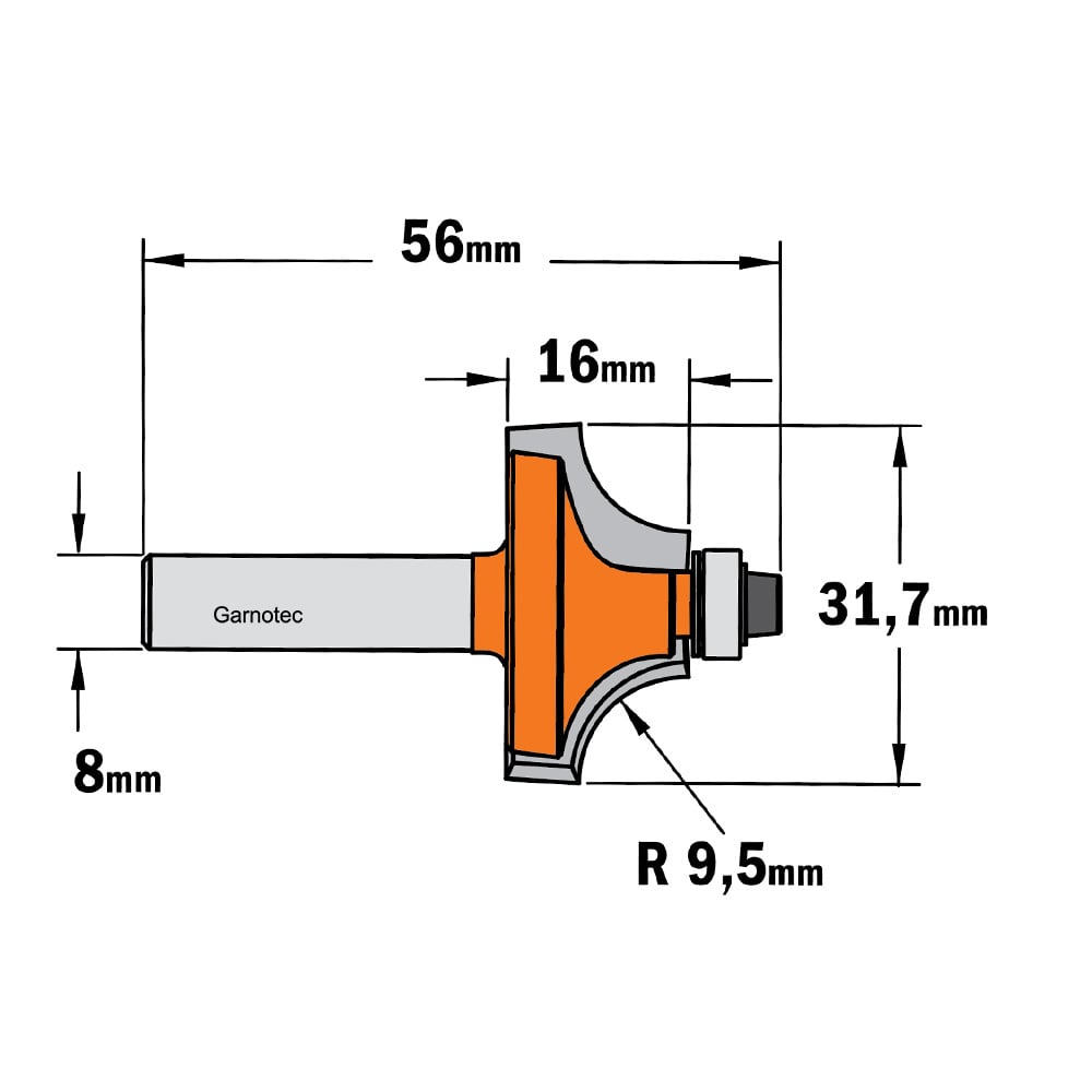 Holle radiusfrees met opstaande kant, HW