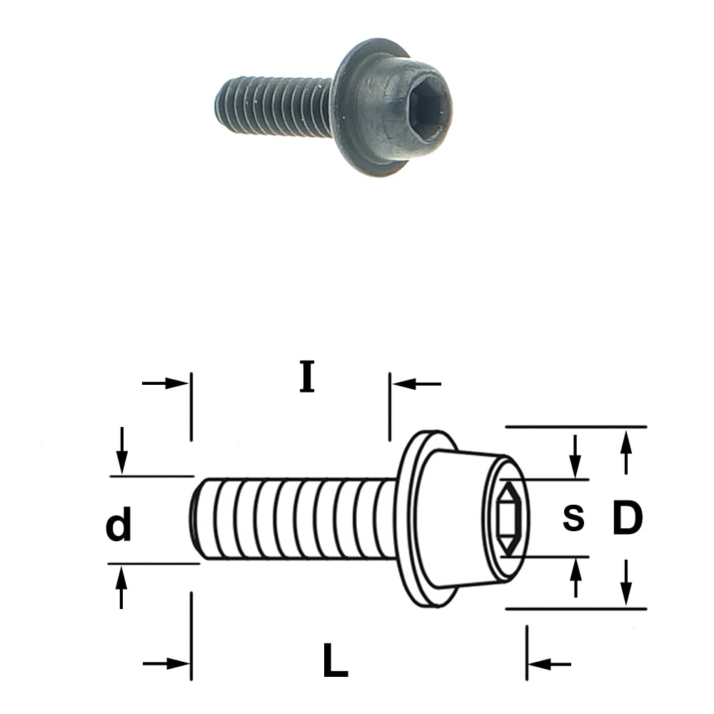 Inbusbout met ronde kop + vast rondel
