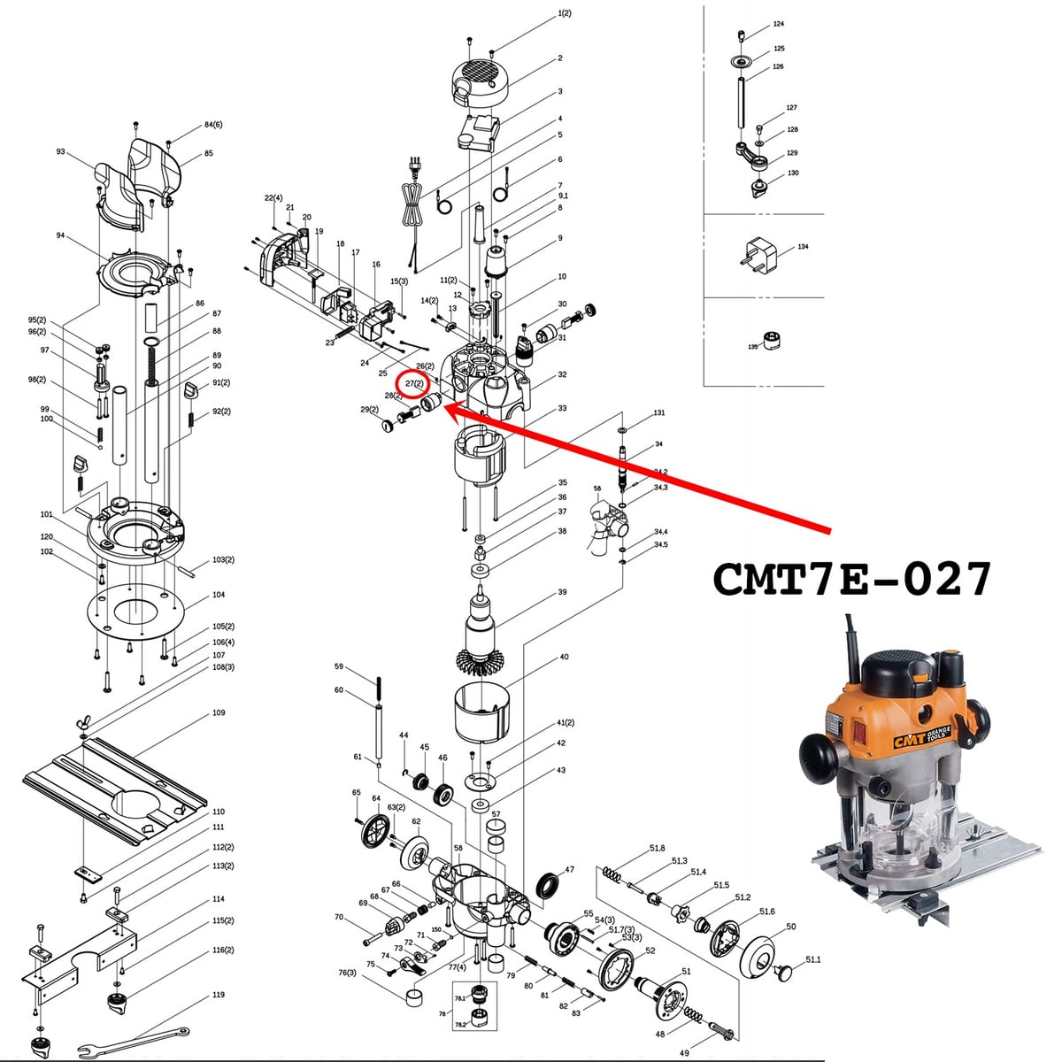 Koolborstelhouder voor CMT bovenfreesmachine