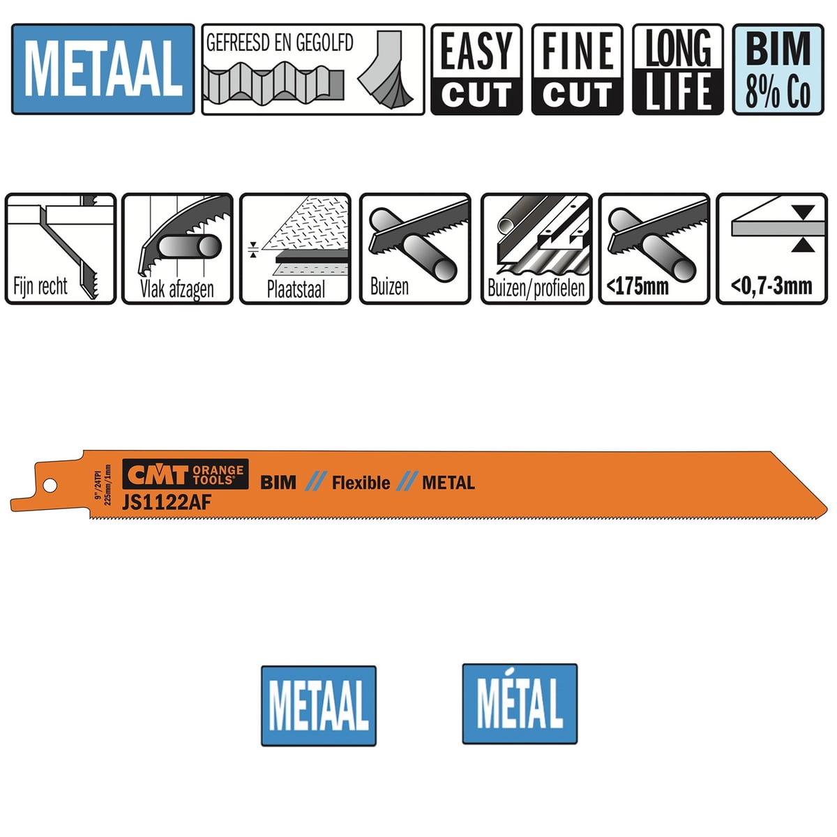 Reciprozaagblad Bi-metaal 225mm x 0,9 x 24TPI