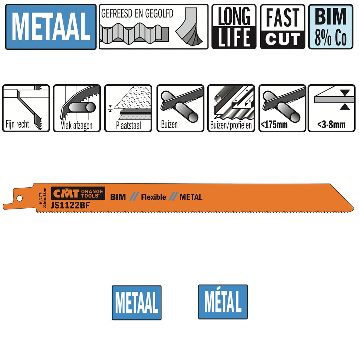 Reciprozaagblad Bi-metaal 225mm x 0,9 x 14TPI