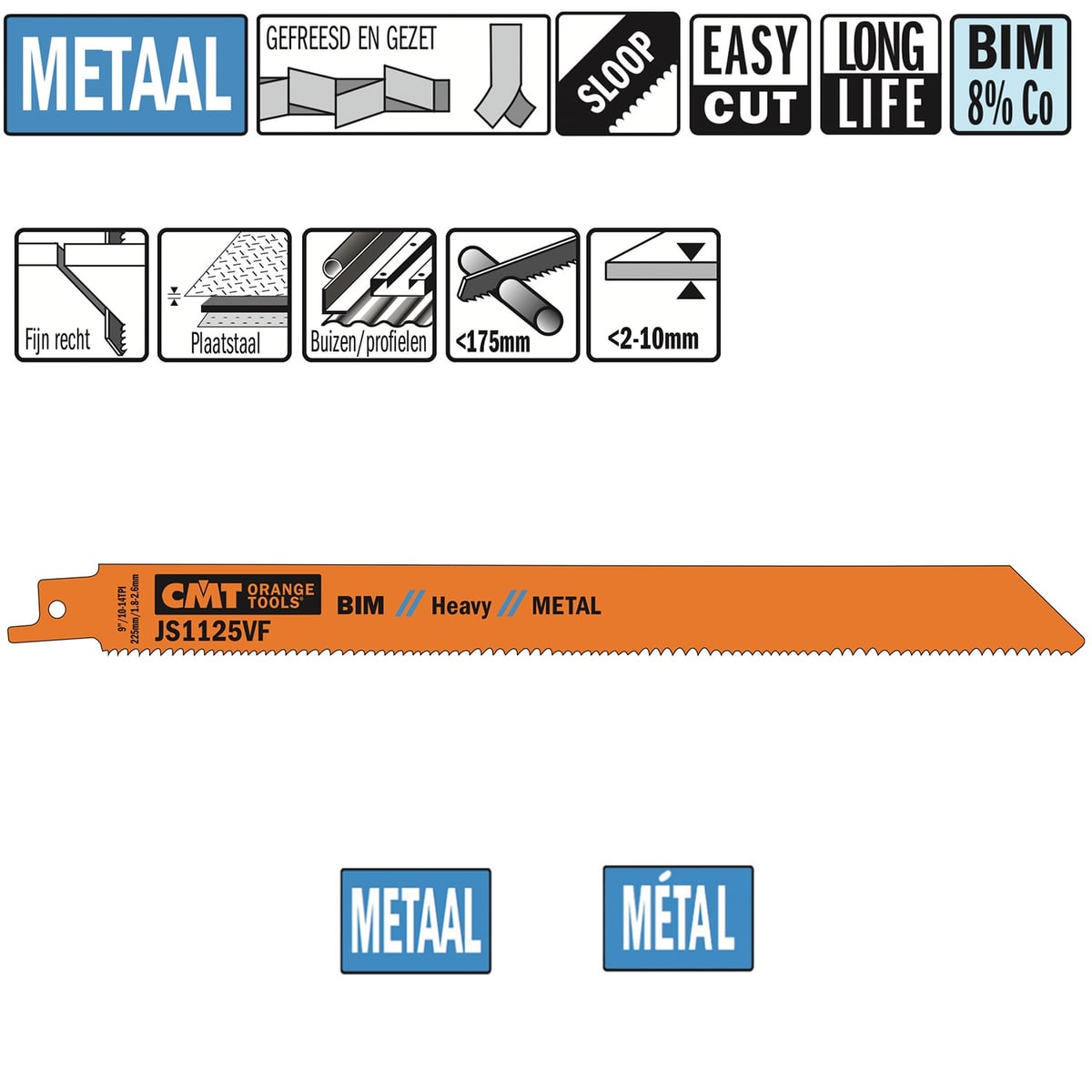 Reciprozaagblad Bi-metaal 225mm x 1,25 x 10-14TPI