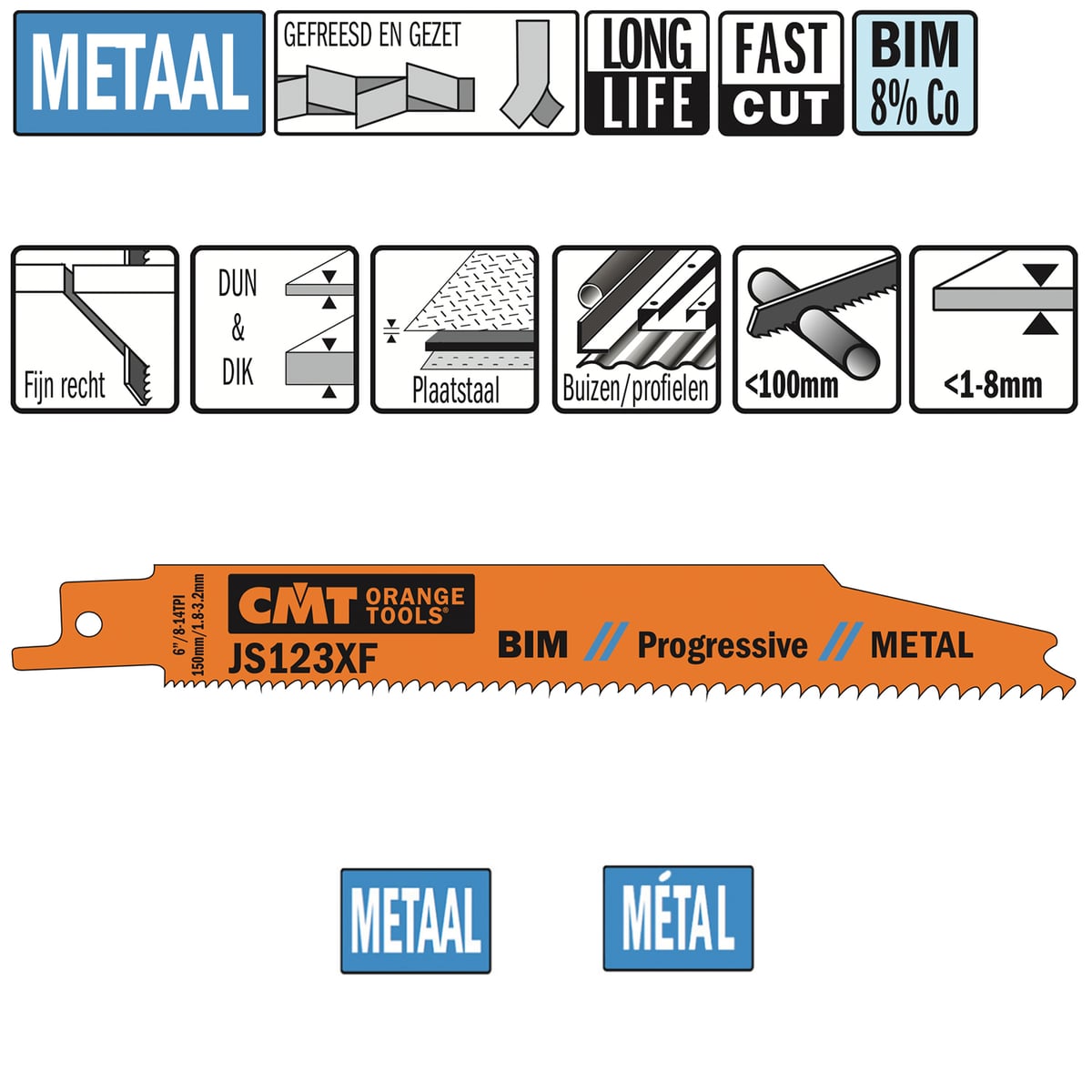 Reciprozaagblad Bi-metaal 150mm x 0,9 x 8-14TPI