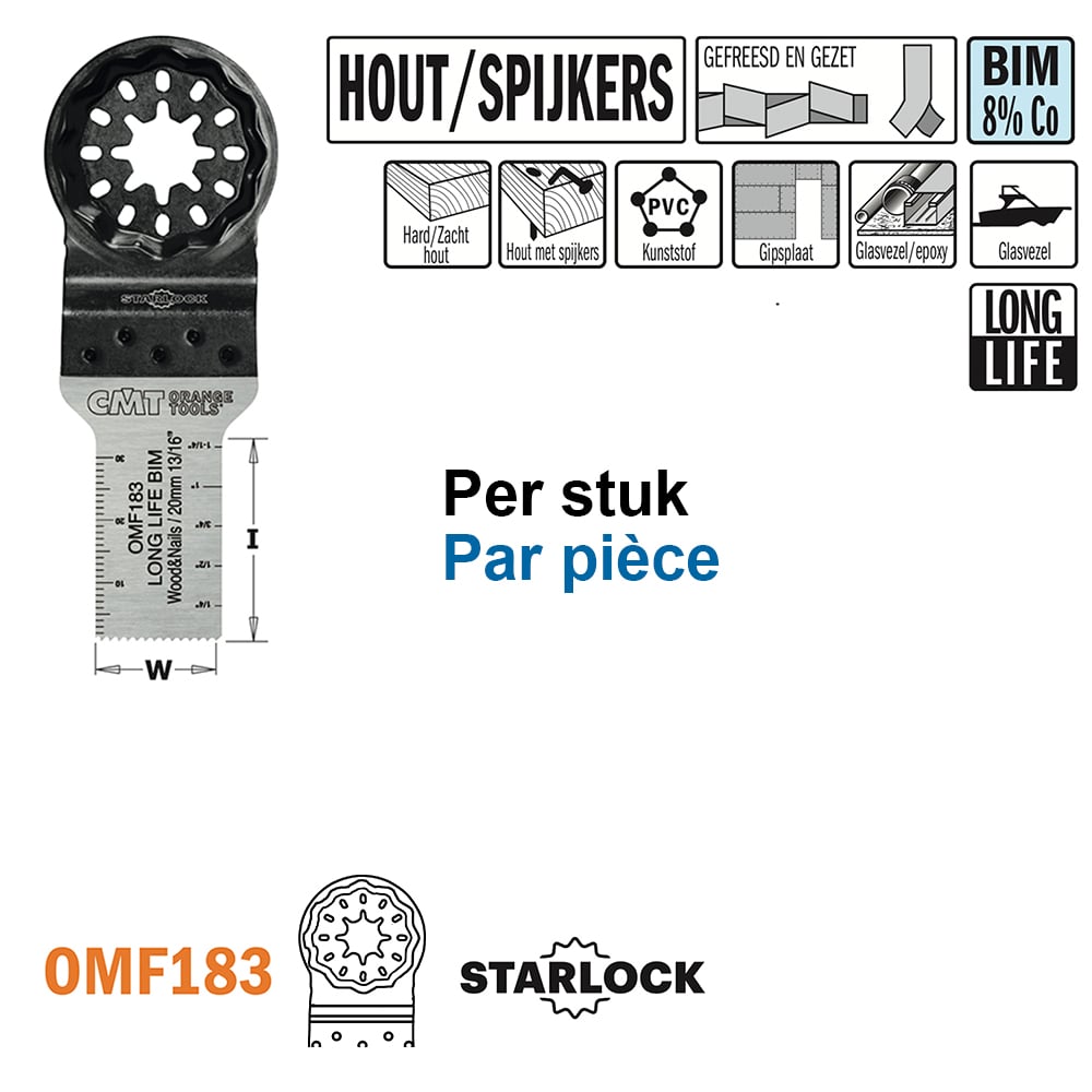 Multitoolzaagblad voor hout met spijkers, 20mm