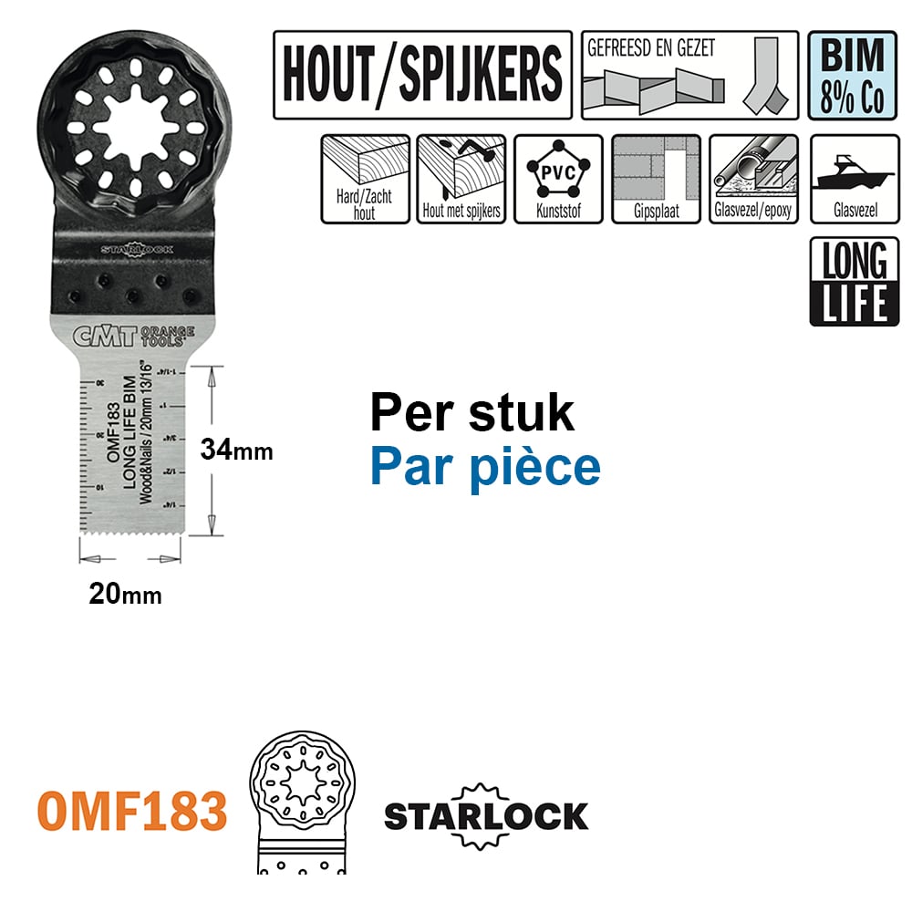 Multitoolzaagblad voor hout met spijkers, 20mm