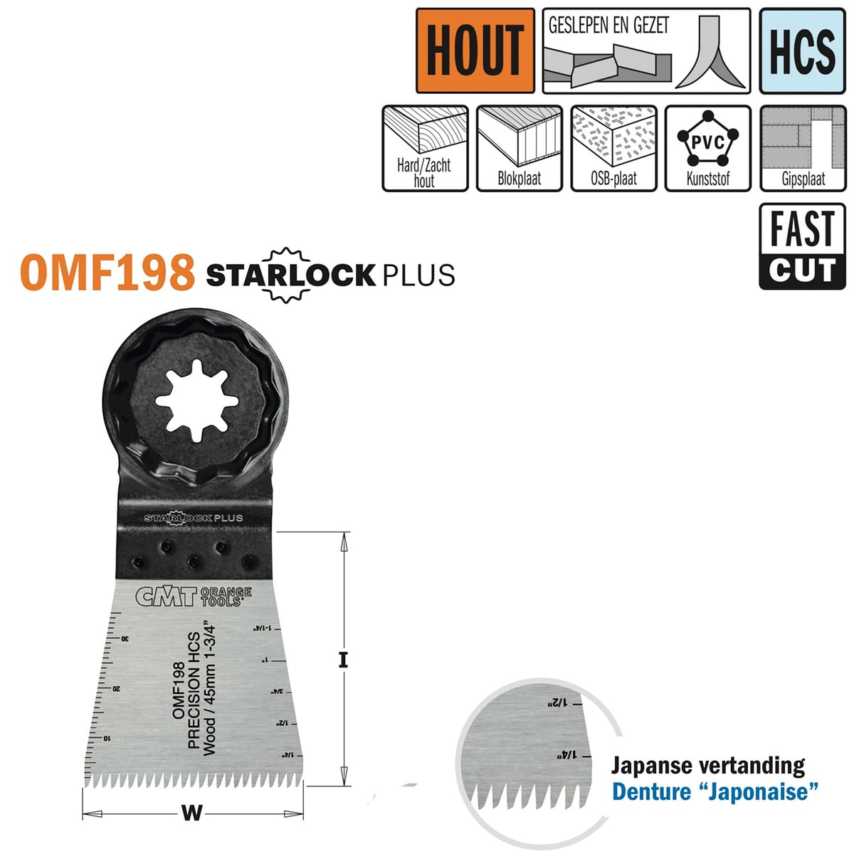 Multitoolzaagblad (Japanse vertanding) voor hout, 45mm