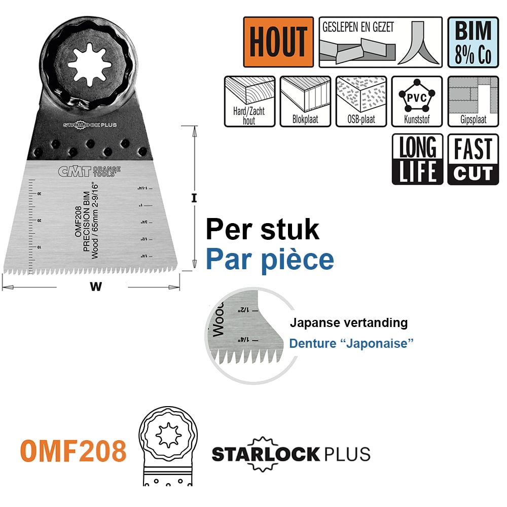 Multitoolzaagblad (Japanse vertanding) voor hout, 65mm