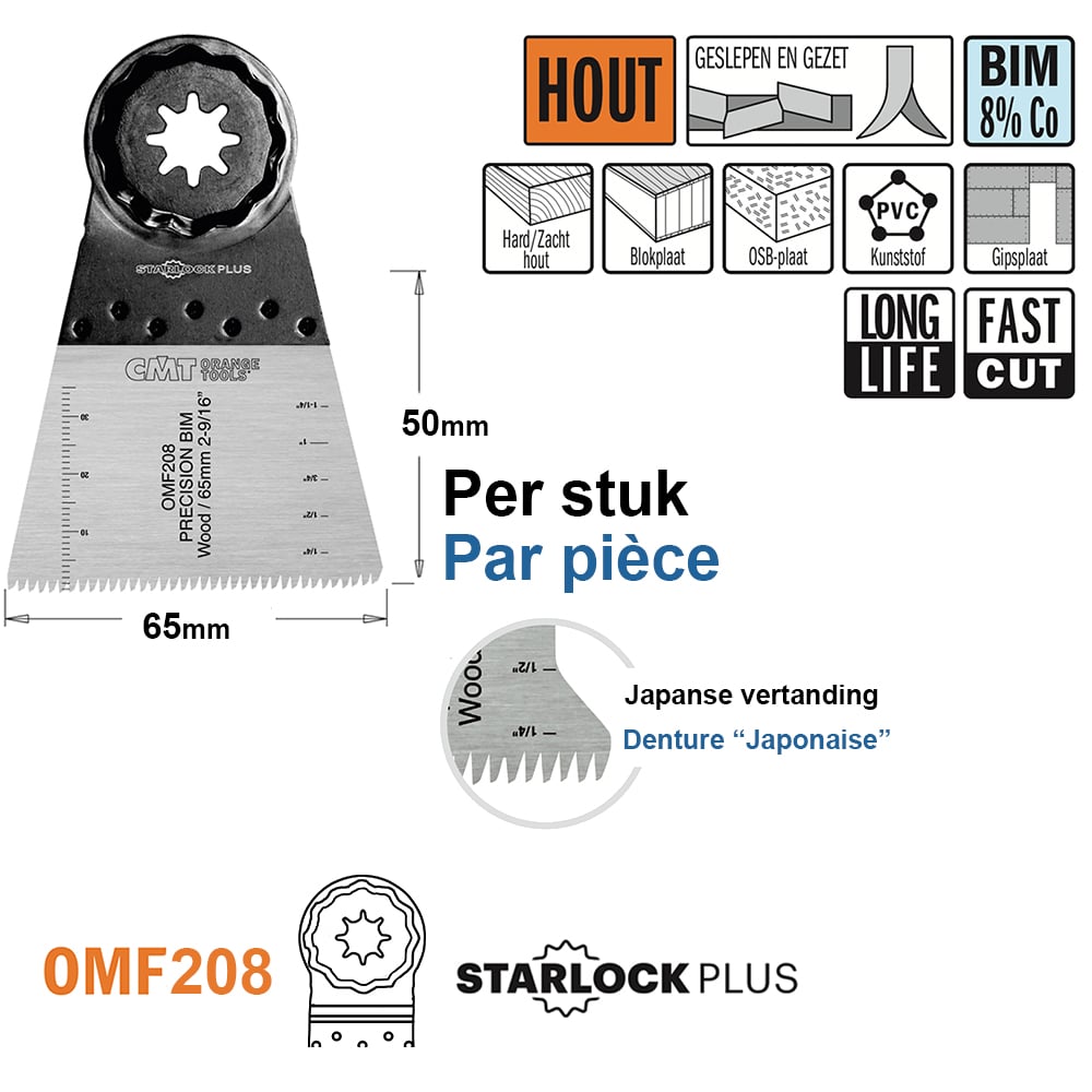 Multitoolzaagblad (Japanse vertanding) voor hout, 65mm