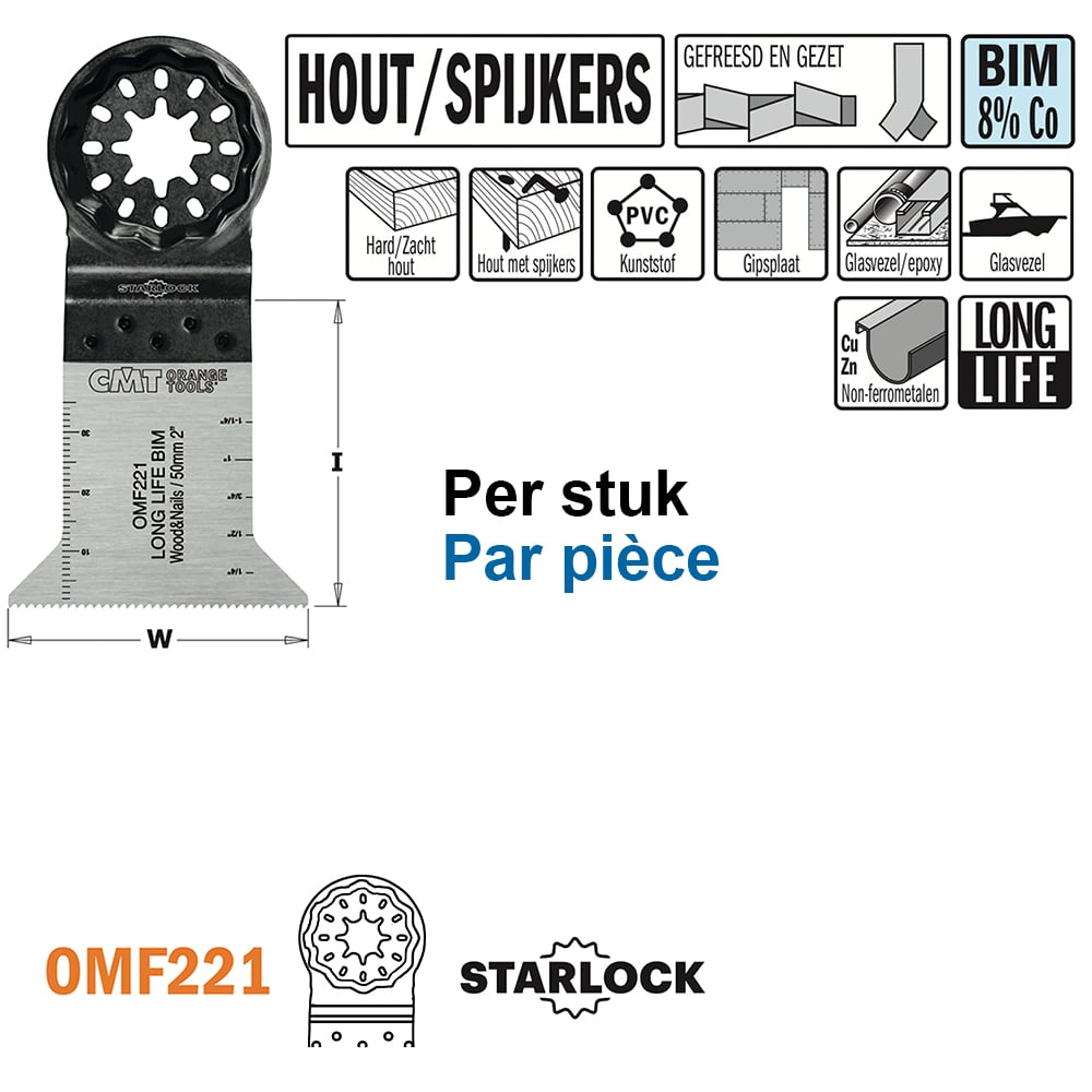 Multitoolzaagblad voor hout met spijkers, 50mm