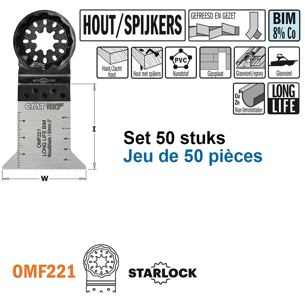 Multitoolzaagblad voor hout met spijkers, 50mm