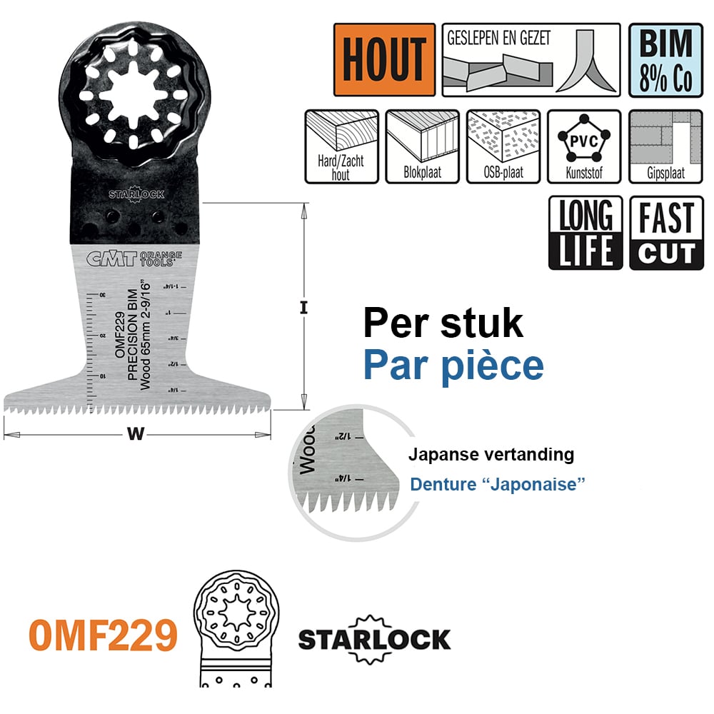 Multitoolzaagblad (Japanse vertanding) voor hout, 65mm