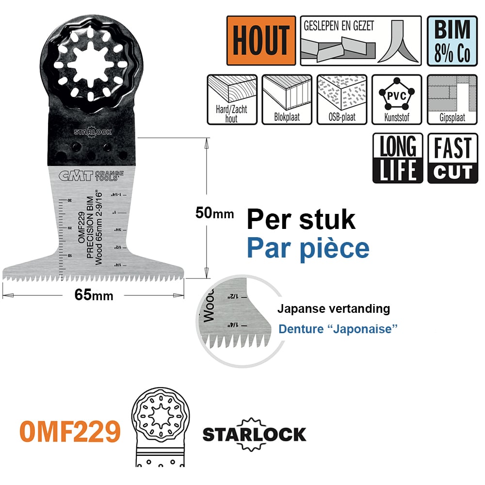 Multitoolzaagblad (Japanse vertanding) voor hout, 65mm