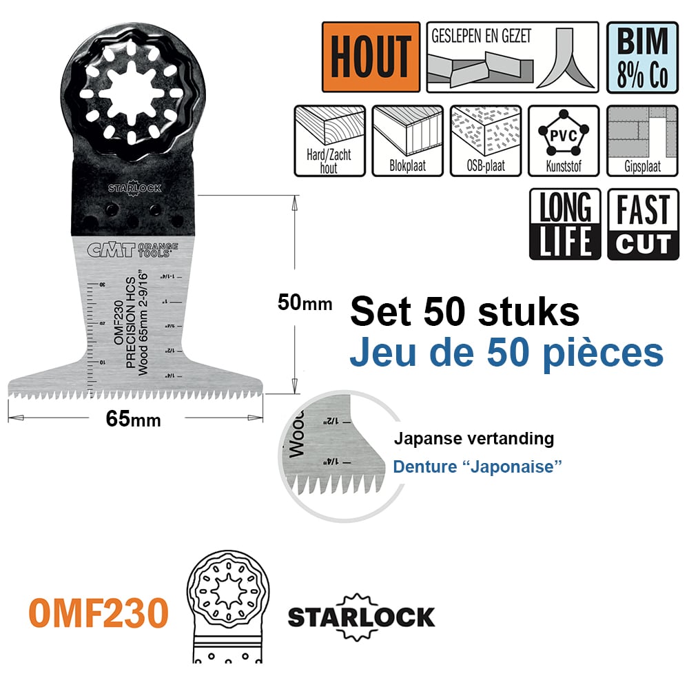 Multitoolzaagblad (Japanse vertanding) voor hout, 65mm
