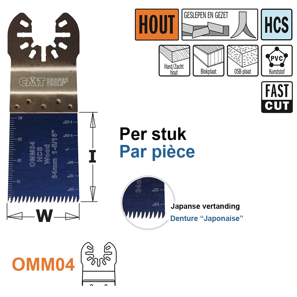 Multitoolzaagblad (Japanse vertanding) voor hout, 34mm