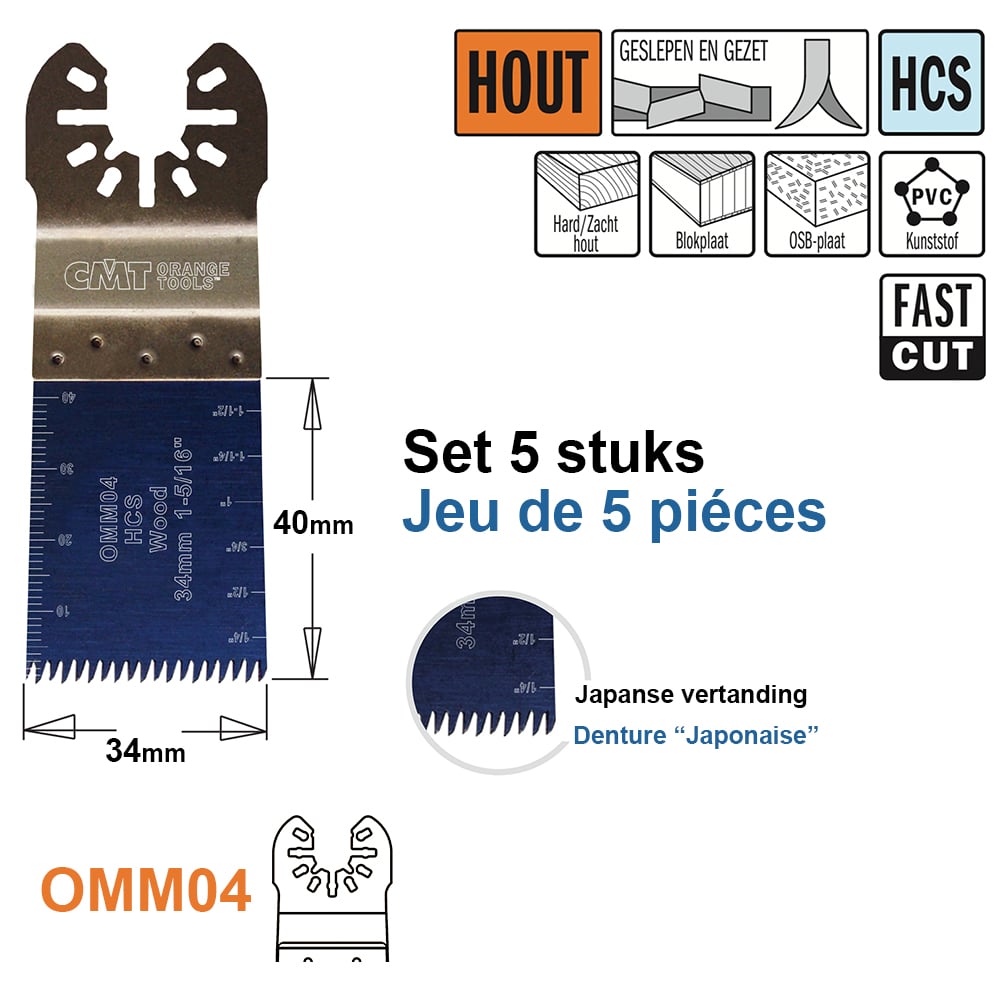 Multitoolzaagblad (Japanse vertanding) voor hout, 34mm