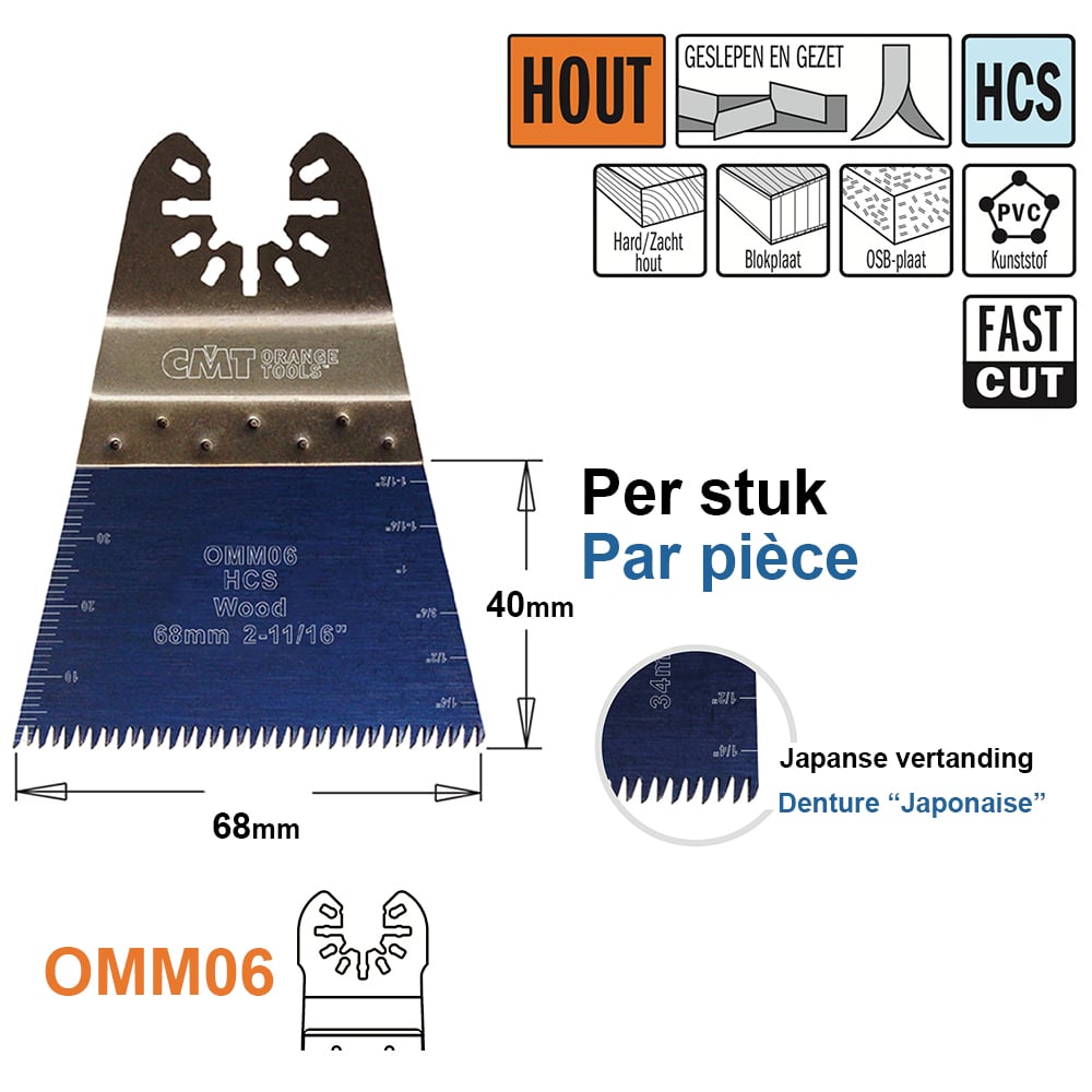 Multitoolzaagblad (Japanse vertanding) voor hout, 68mm